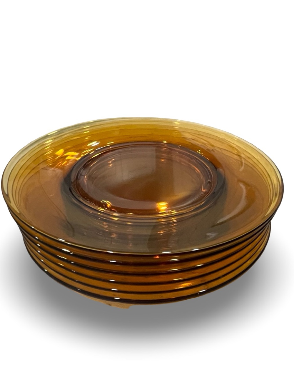 Vintage Mid Century Modern Amber Glass 7.5” Plates (6)